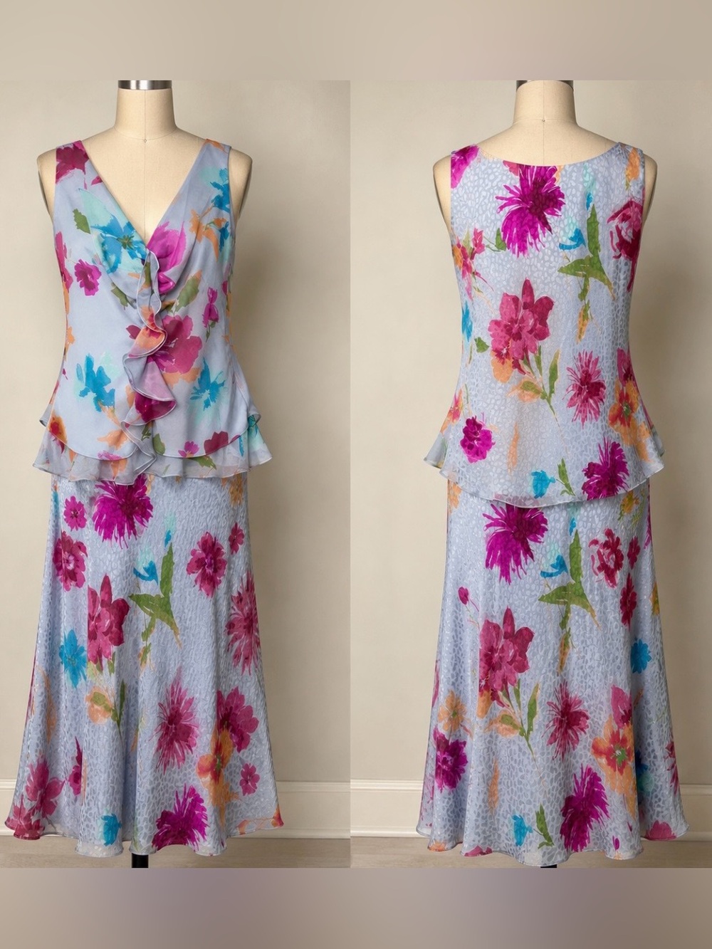 Vintage Escada Spring Blouse & Skirt 100% Silk Size 40